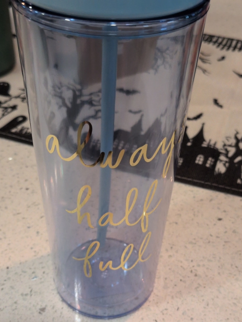 KATE SPADE Always Half Full Blue Acrylic Tumbler with Straw